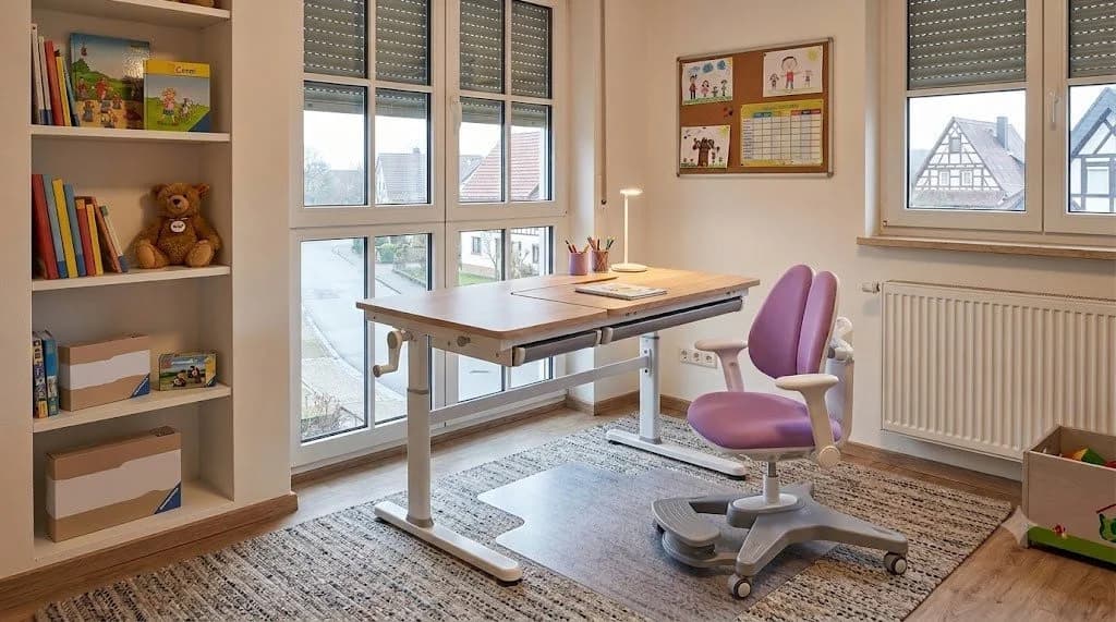 HOKO Kinderschreibtisch höhenverstellbar mit Rosa Kinderstuhl