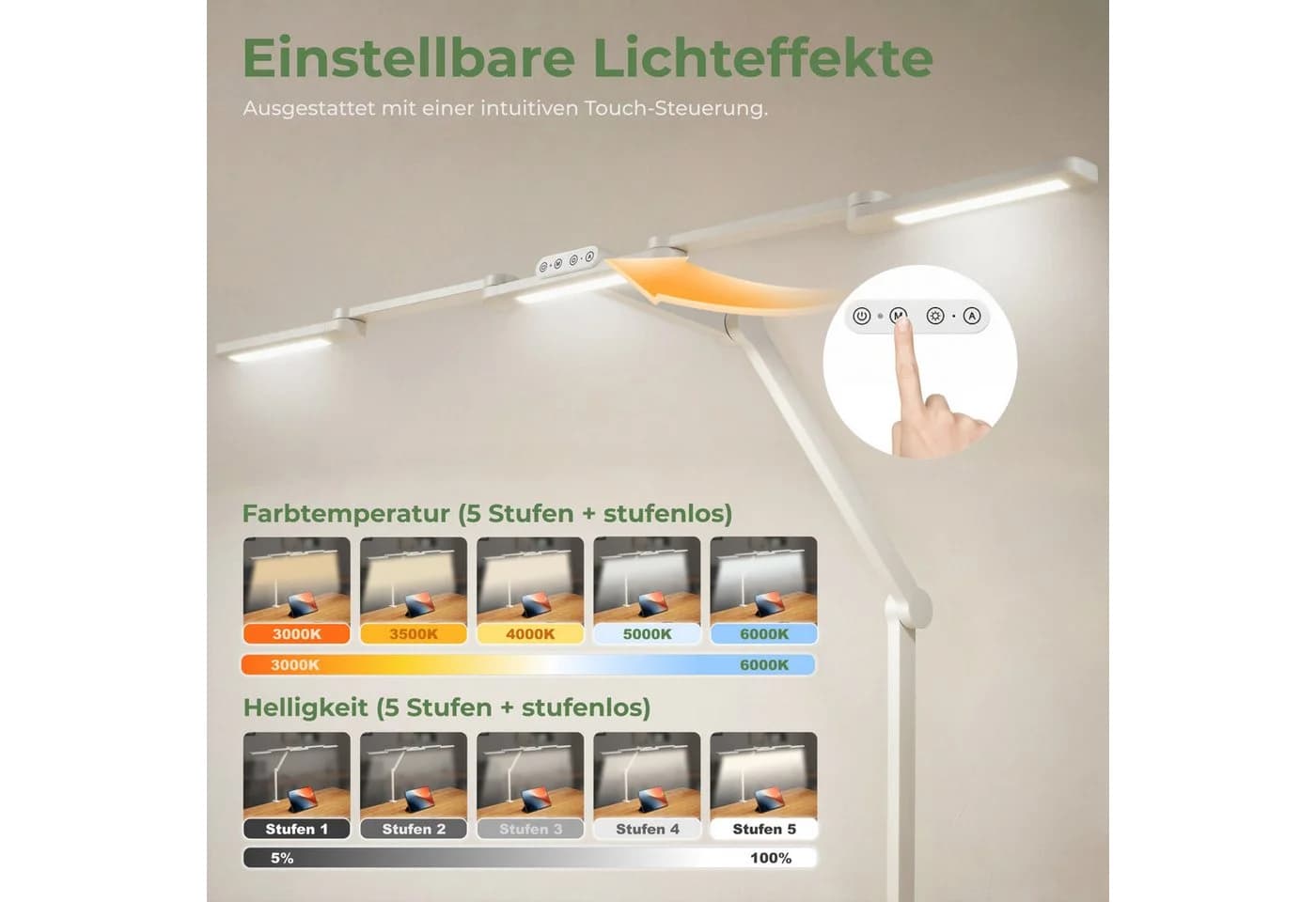 HOKO LUKAS LED Schreibtischlampe mit Klemme, Weiß, Dimmbar - Bild 3