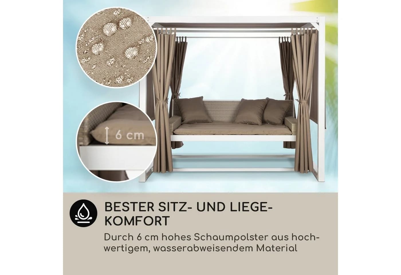 Blumfeldt Hollywoodschaukel Eremitage 3-Sitzer mit Dach und Vorhängen