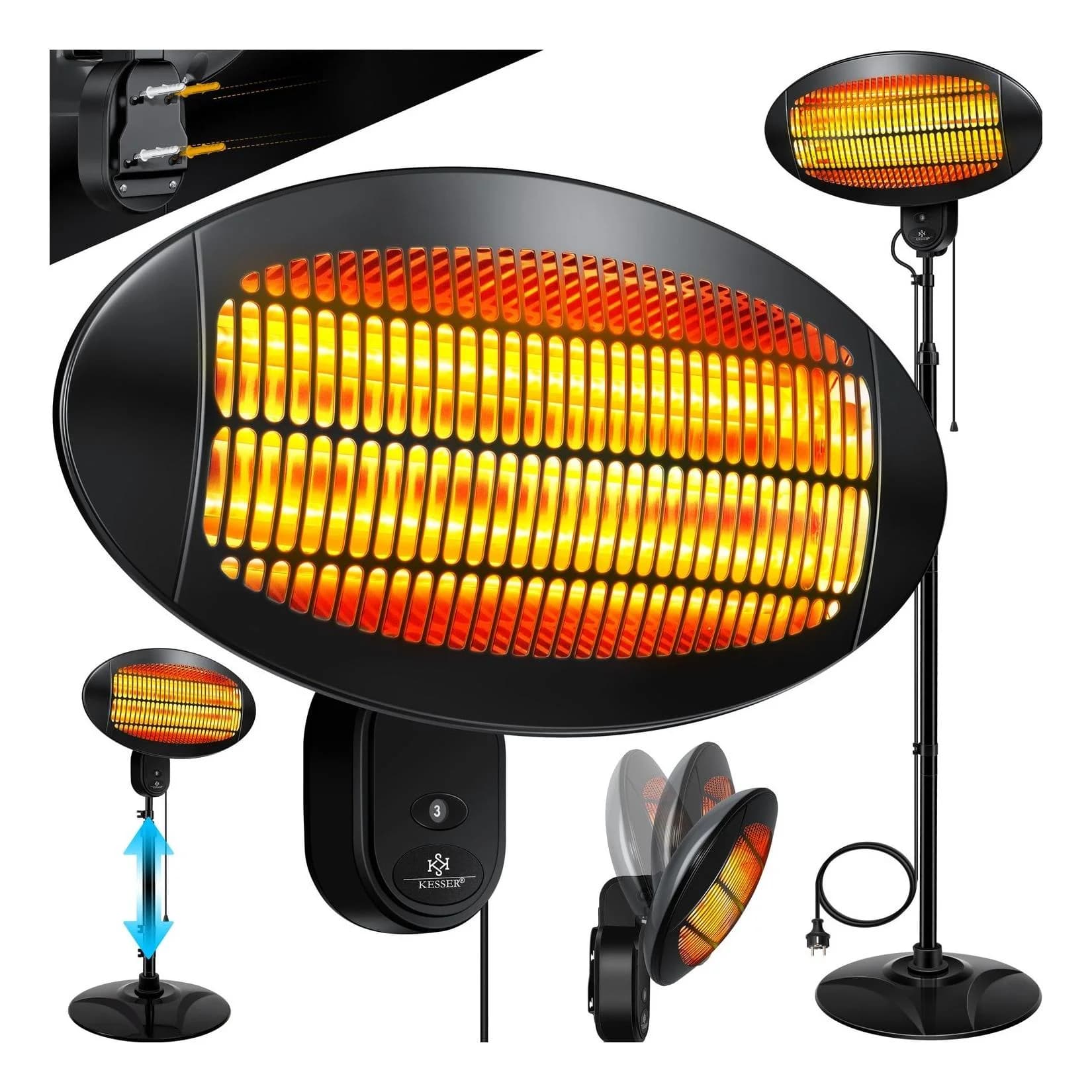 KESSER Infrarot Heizstrahler 2000W höhenverstellbar IPX4 Schwarz