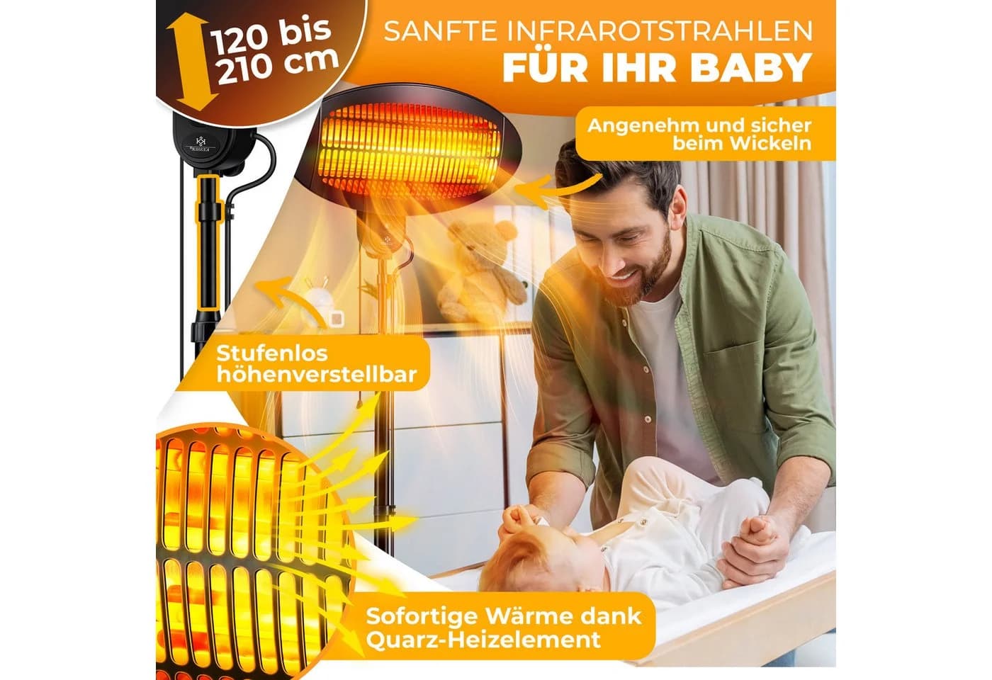 KESSER Infrarot Heizstrahler 2000W höhenverstellbar IPX4 Schwarz - Bild 5
