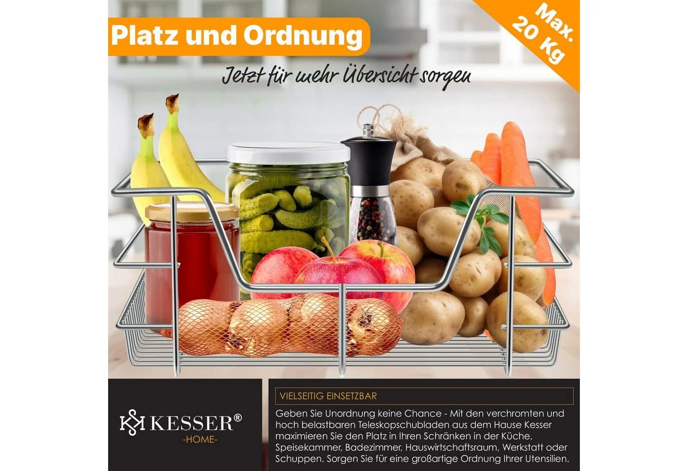 KESSER Teleskopschublade Silber Küchenschrank Nachrüstbar - Bild 4