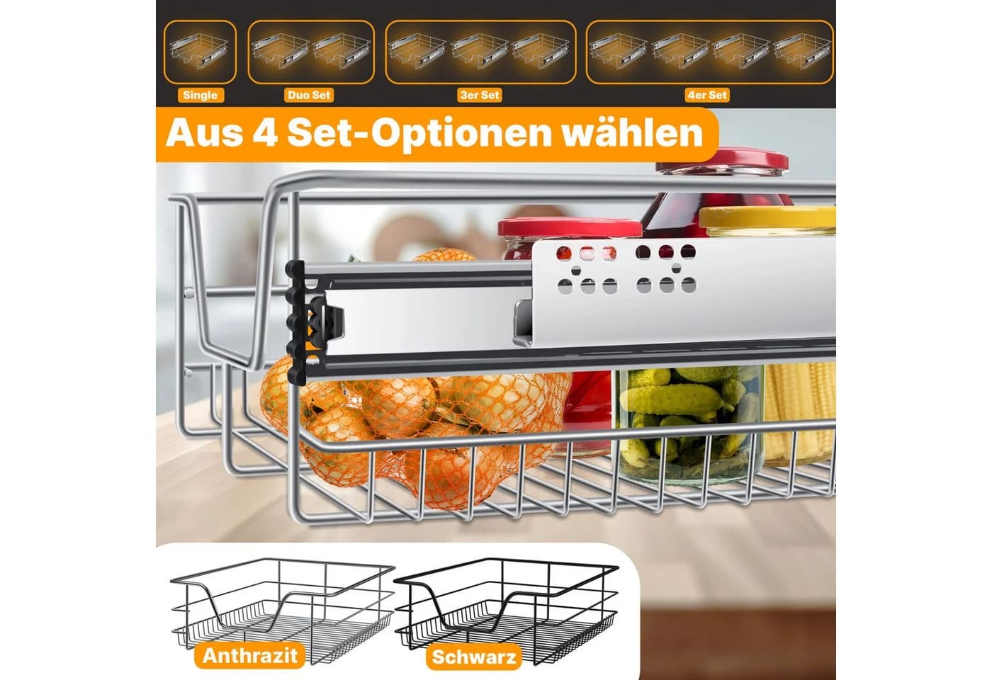 KESSER Teleskopschublade Silber Küchenschrank Nachrüstbar - Bild 5