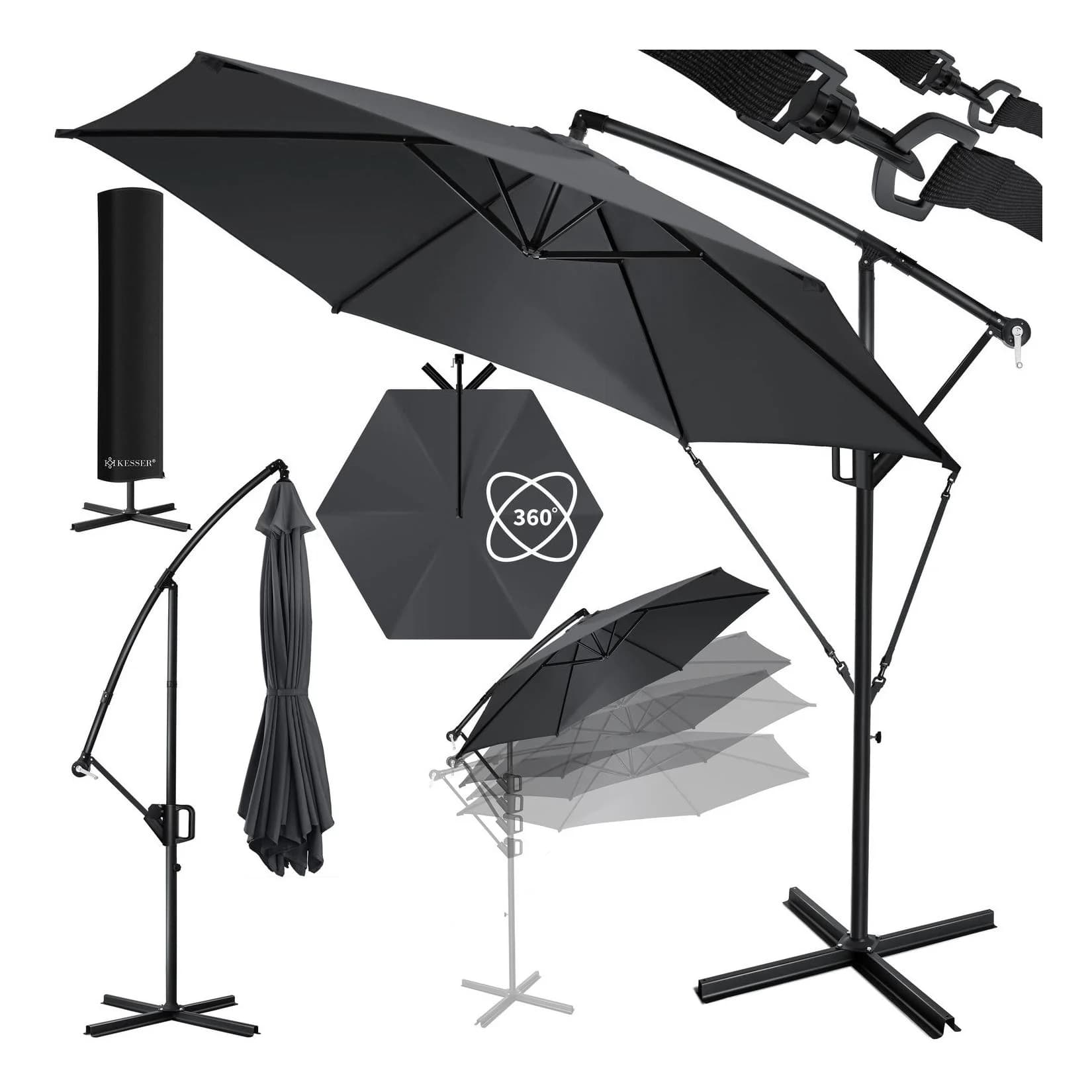 KESSER® Alu Ampelschirm Sonnenschirm 360° Drehfunktion UV-Schutz
