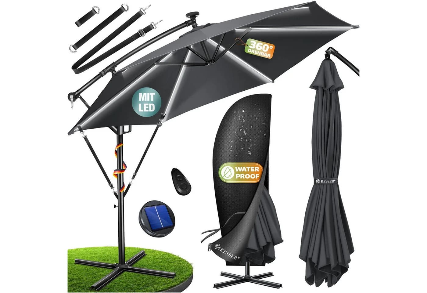KESSER Ampelschirm LED Solar 350cm Aluminium UV-Schutz - Bild 3