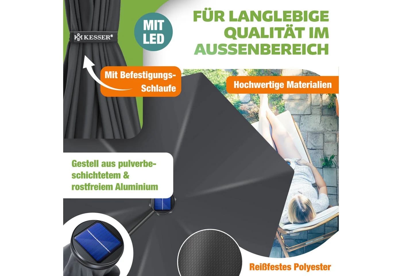 KESSER Ampelschirm LED Solar 350cm Aluminium UV-Schutz - Bild 4