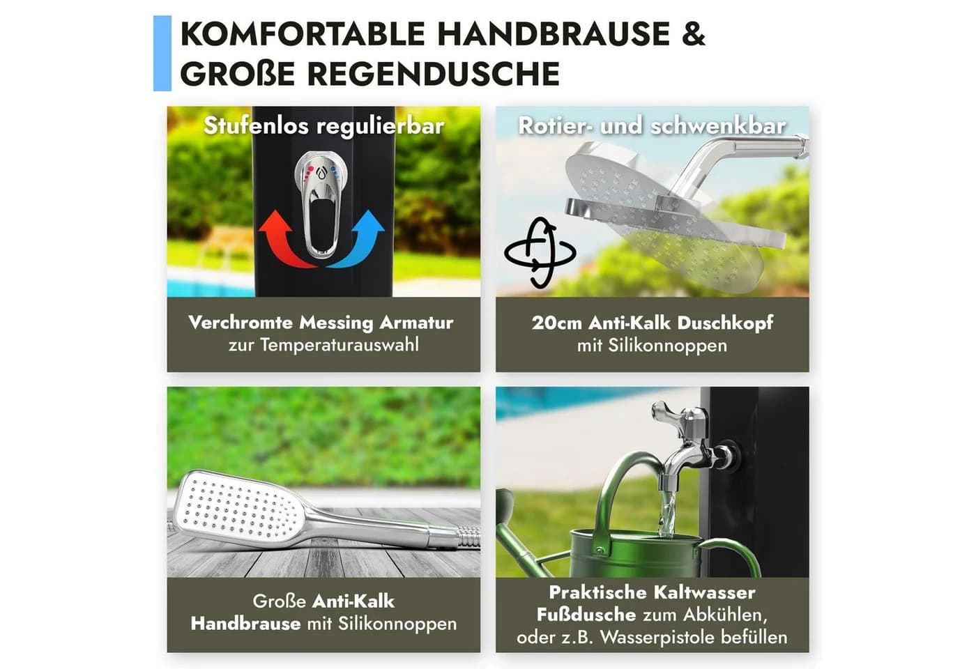 dirks-traumbad Gartendusche Solar 35L Schwarz mit Handbrause