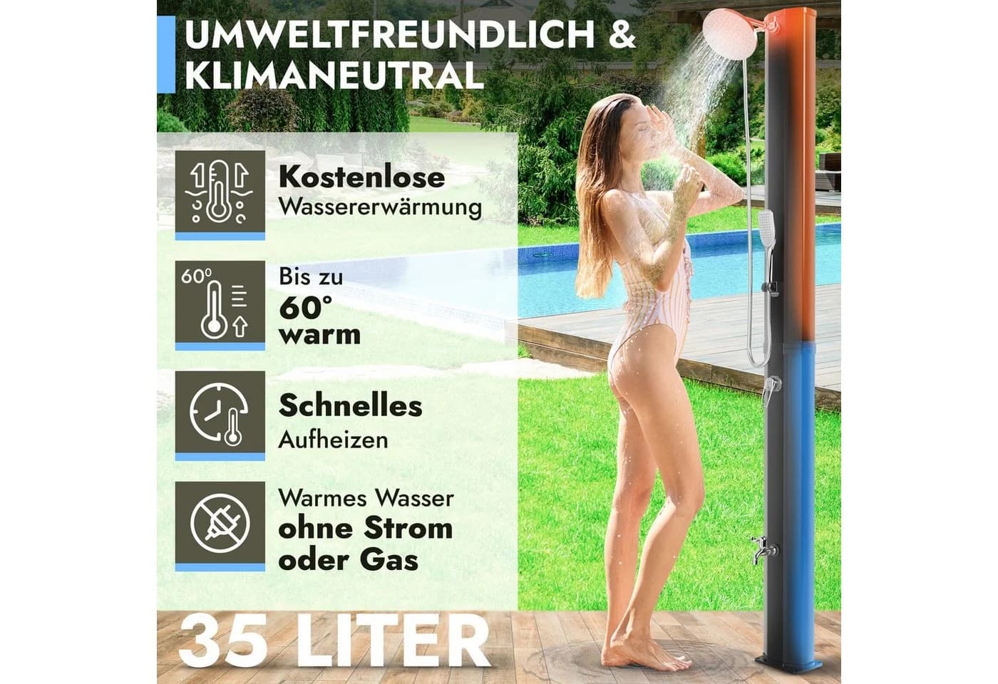 dirks-traumbad Gartendusche Solar 35L Schwarz mit Handbrause - Bild 3