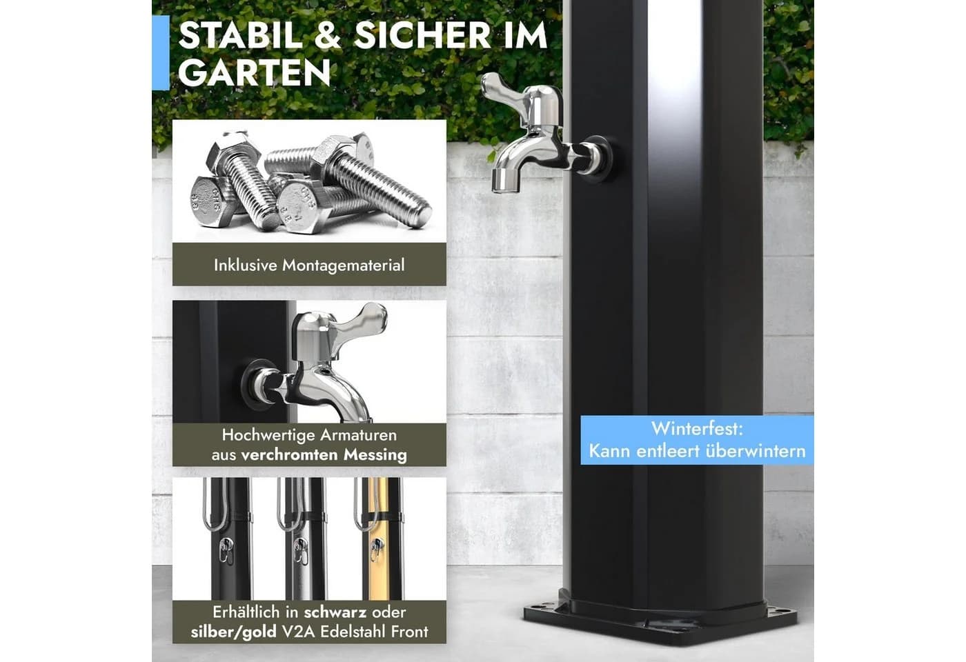dirks-traumbad Gartendusche Solar 35L Schwarz mit Handbrause - Bild 5