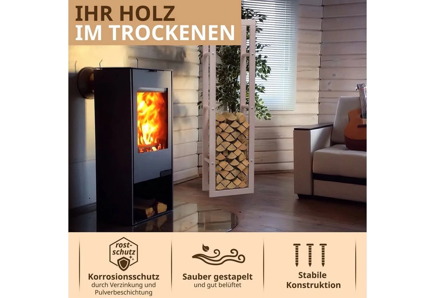 LAWA Living and Lifestyle Kaminholzregal Metall Beige - Bild 3