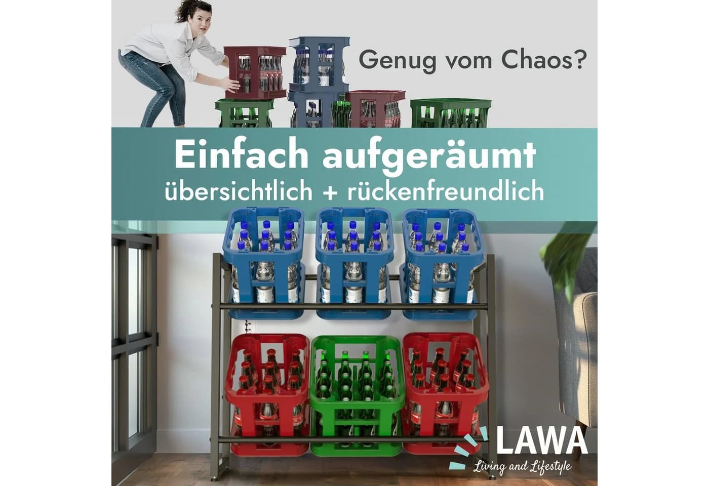 LAWA Living and Lifestyle Getränkeregal für 6 Kisten Schwarz Metall