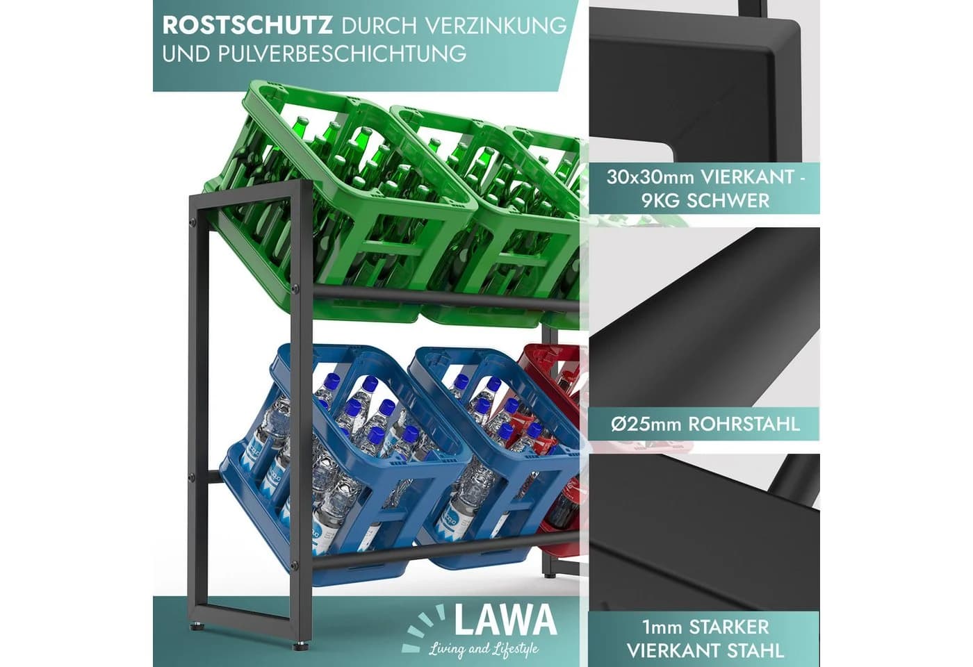 LAWA Living and Lifestyle Getränkeregal für 6 Kisten Schwarz Metall - Bild 5