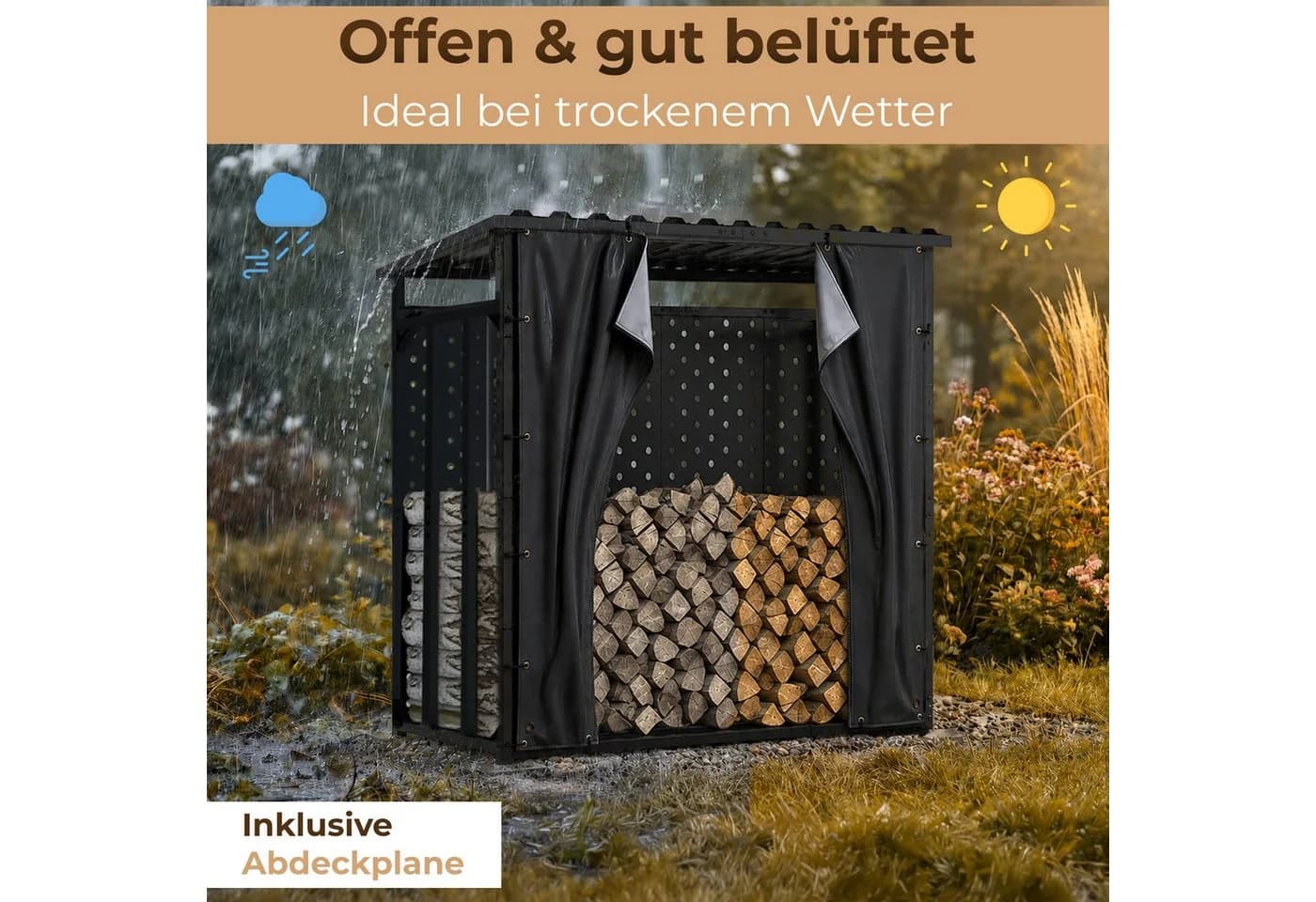 LAWA Living and Lifestyle Kaminholzregal Außen Schwarz Metall - Bild 4