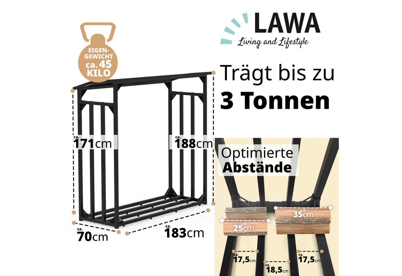 LAWA Living and Lifestyle Kaminholzregal Metall Schwarz Wetterfest - Bild 3