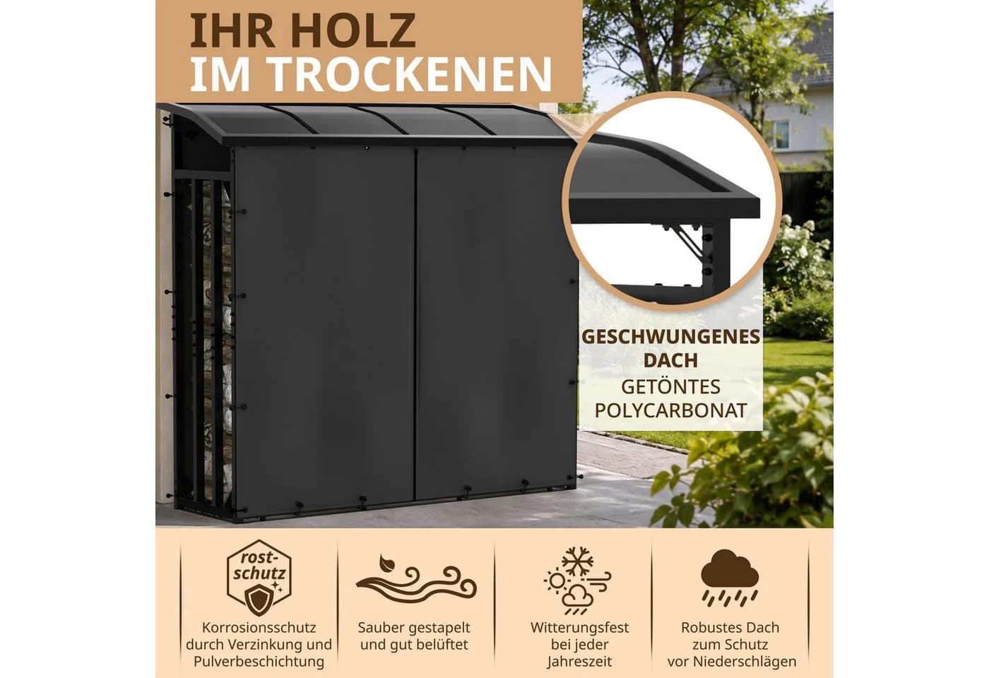 LAWA Living and Lifestyle Kaminholzregal Metall Schwarz Wetterfest - Bild 4