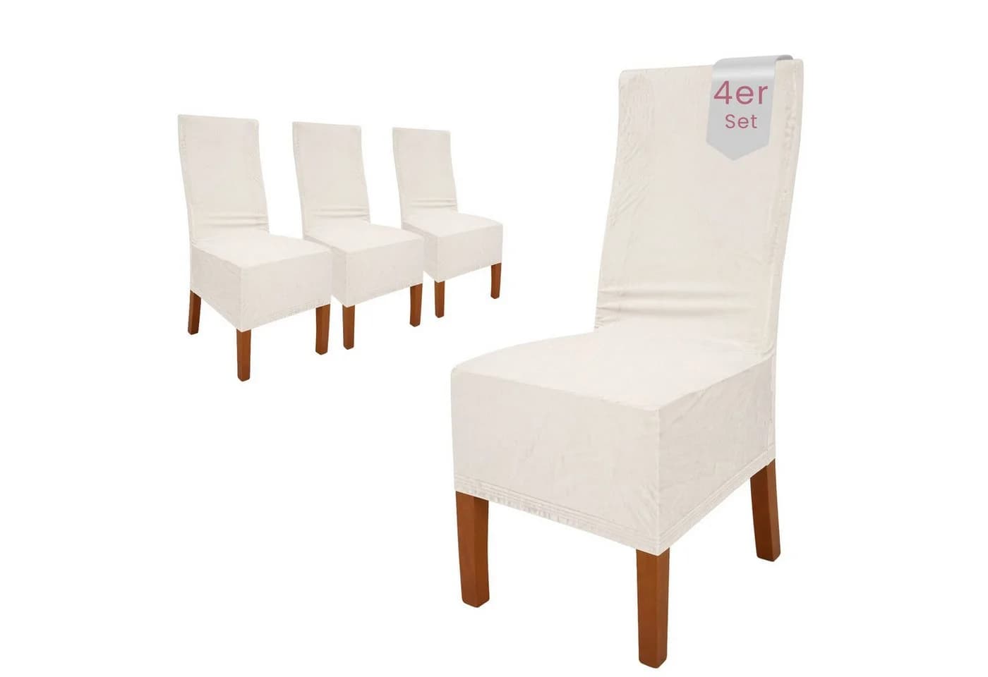 Scheffler Home Stuhlhusse VelvetFit Puma Beige/Weiss Samt-Optik - Bild 2