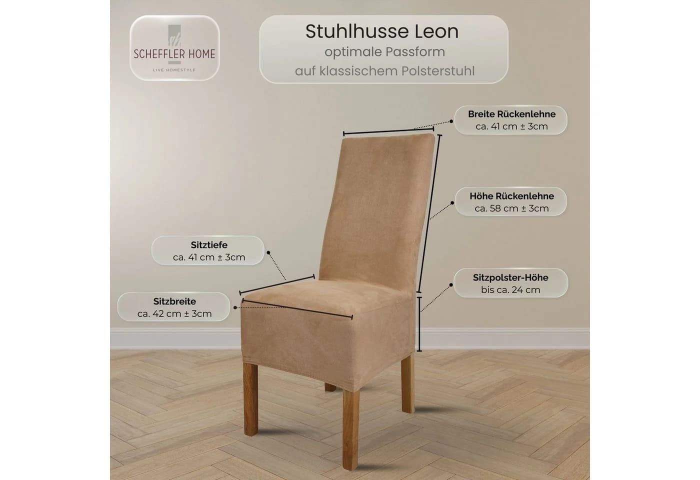 Scheffler Home Stuhlhusse Leon Beige Veltara Microfaser
