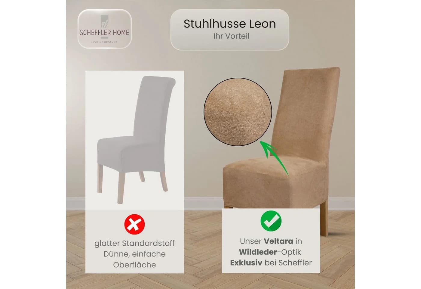 Scheffler Home Stuhlhusse Leon Beige Veltara Microfaser - Bild 4