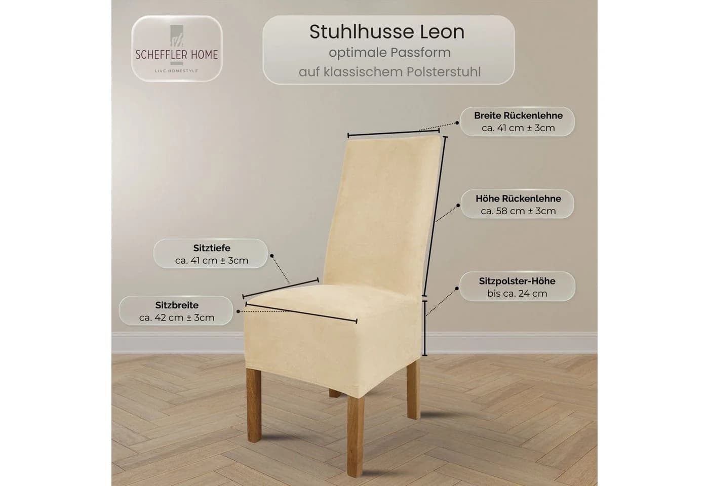 Scheffler Home Stuhlhusse Leon Weiß Premium-Microfaser Veltara