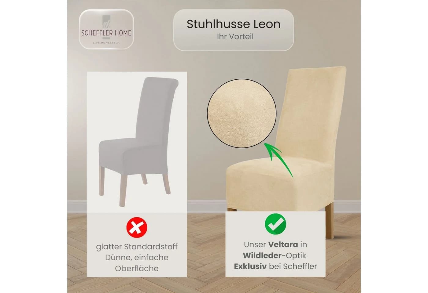 Scheffler Home Stuhlhusse Leon Weiß Premium-Microfaser Veltara - Bild 4