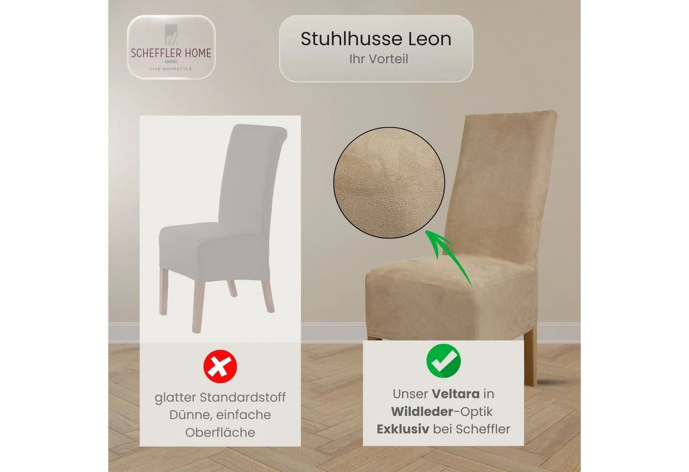Scheffler Home Stuhlhusse Leon Beige Premium-Microfaser Wildleder-Optik - Bild 4