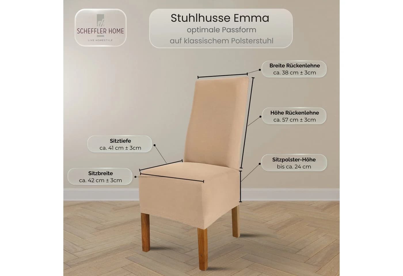 Scheffler Home Stuhlhusse Emma Beige Elastische Baumwolle Modern