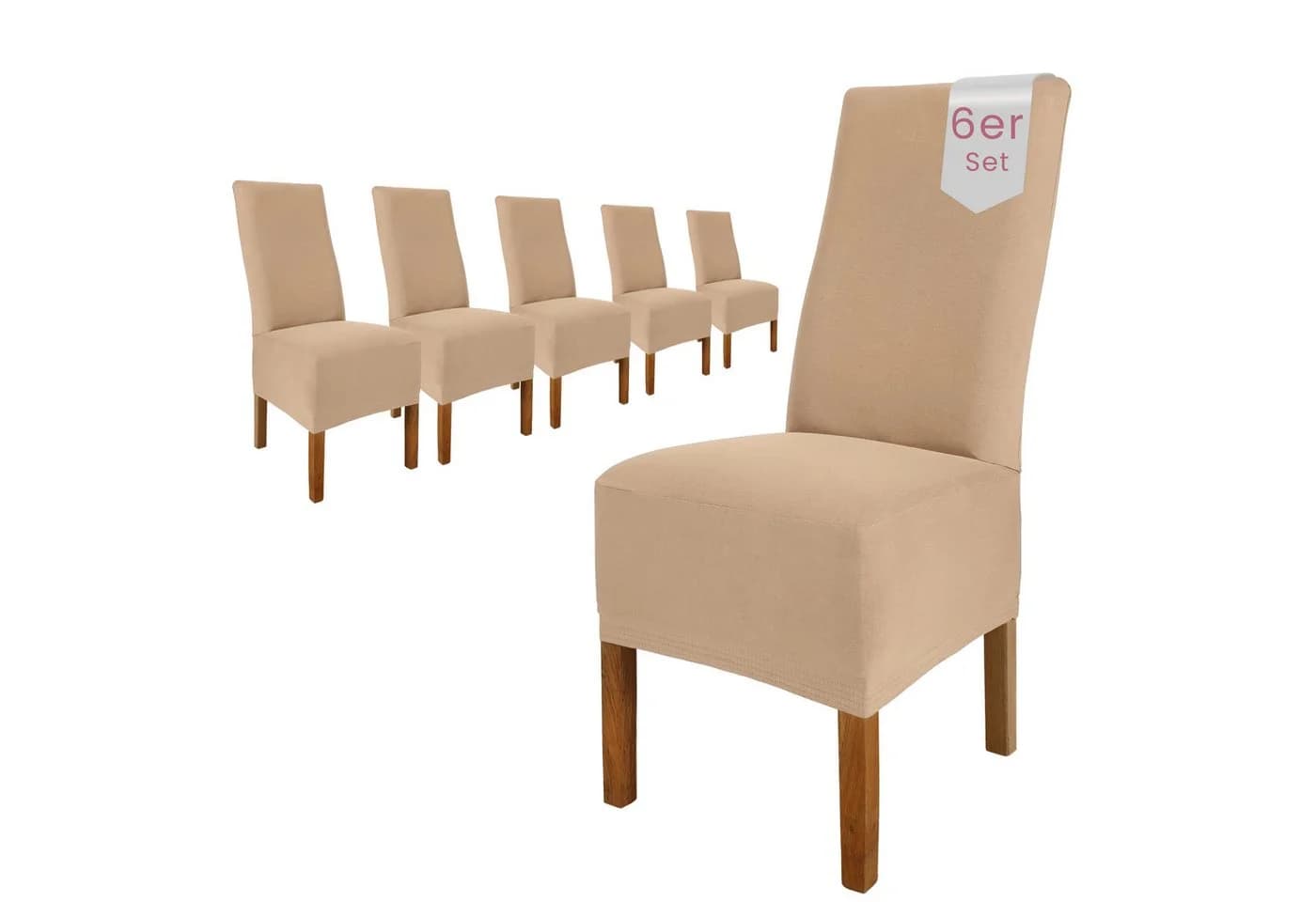 Scheffler Home Stuhlhusse Emma Beige Elastische Baumwolle Modern - Bild 2