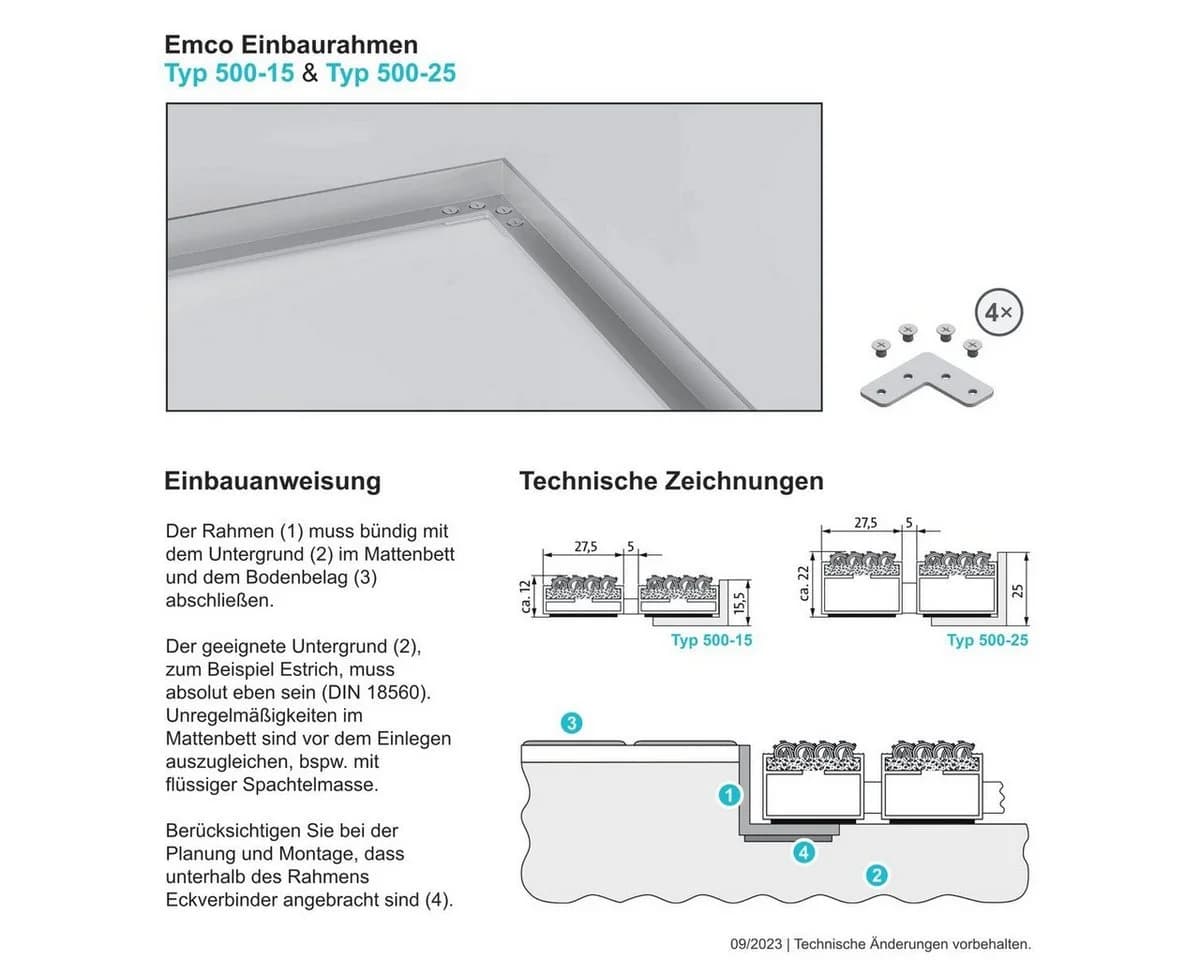 Emco Einbaurahmen für Aluminium Eingangsmatten 500/25, rechteckig, Höhe: 25 mm, Material: Aluminium - Bild 4