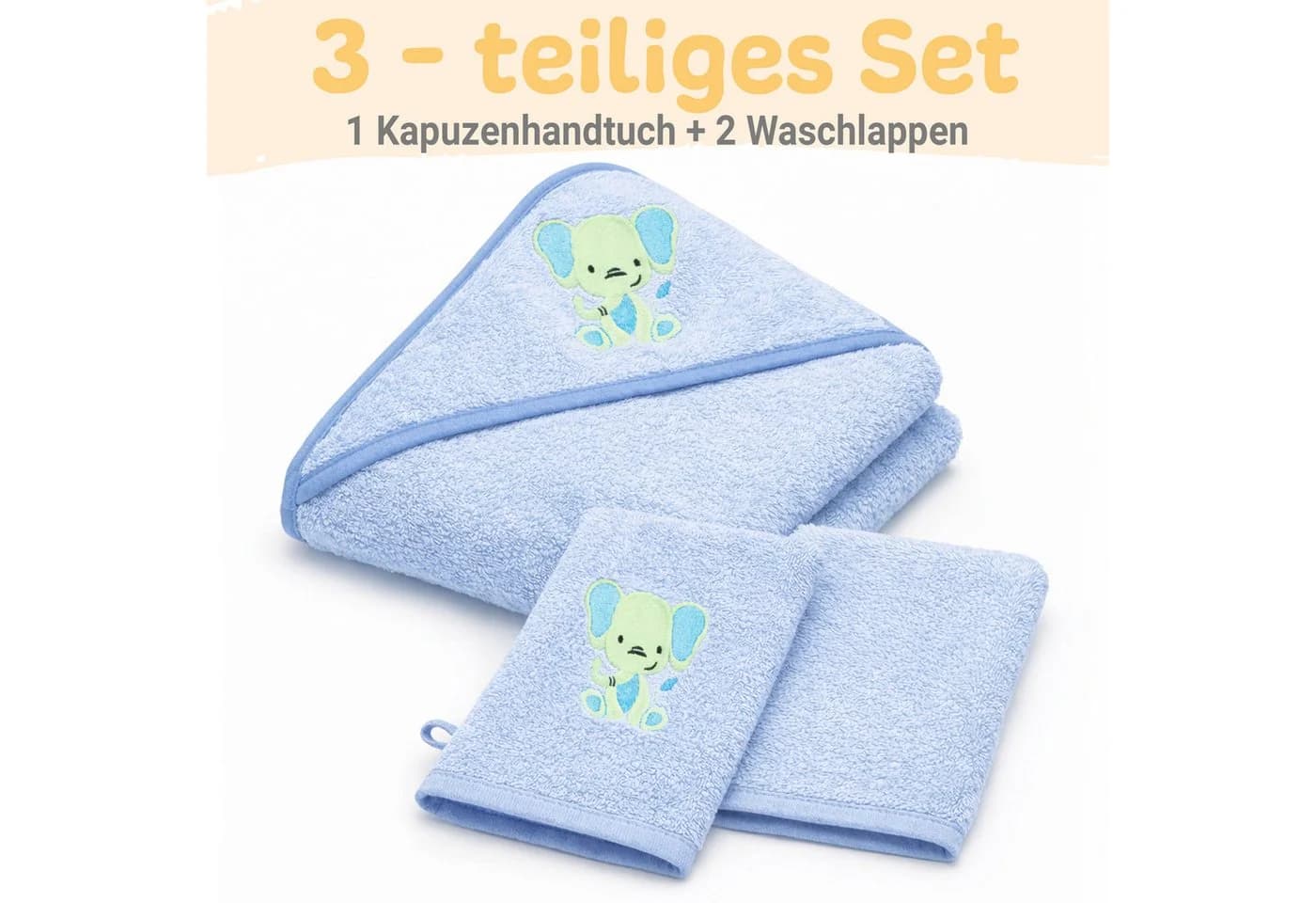 Babykajo Kapuzenhandtuch Blau mit Waschlappen
