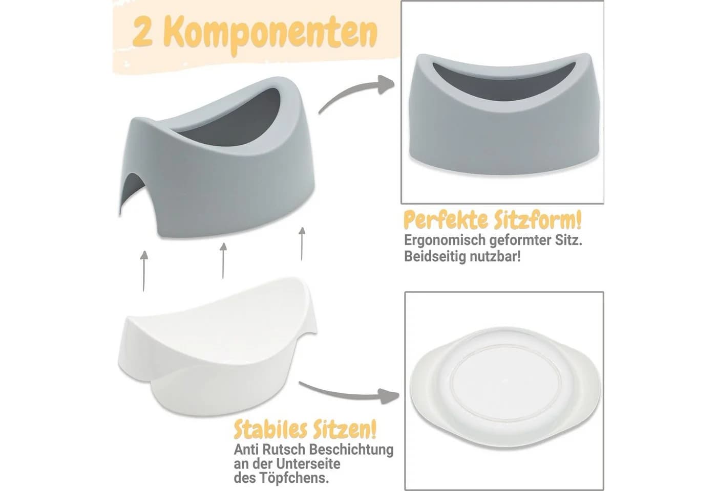 Babykajo Töpfchen Grau - Kindertoilette mit rutschfester Unterseite