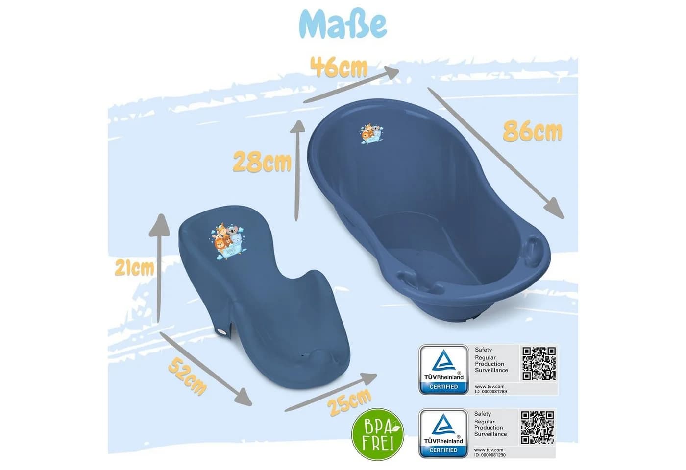 Babykajo Babybadewanne Set 7-tlg. mit Gestell & Badesitz