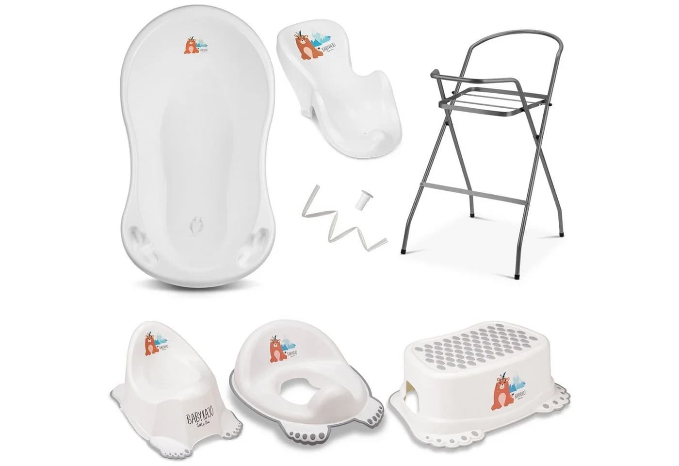 Babykajo Babybadewanne 7-tlg. Weiß mit Gestell, Badesitz, Töpfchen - Bild 2