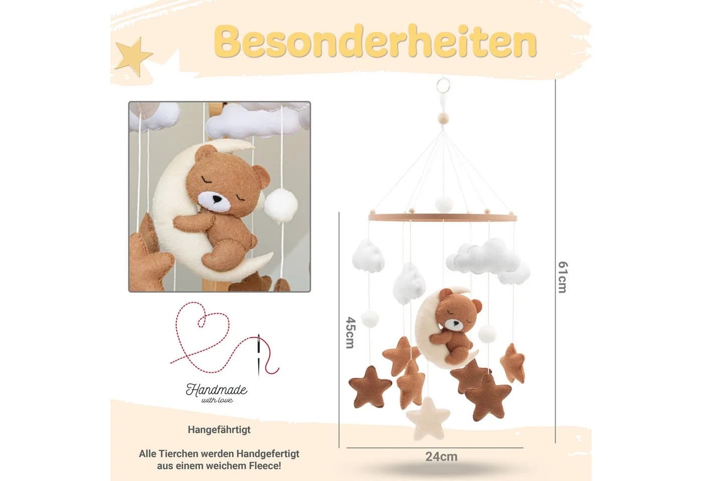Babykajo Mobile 1-tlg. Bär Holzring Kinderzimmer Deko