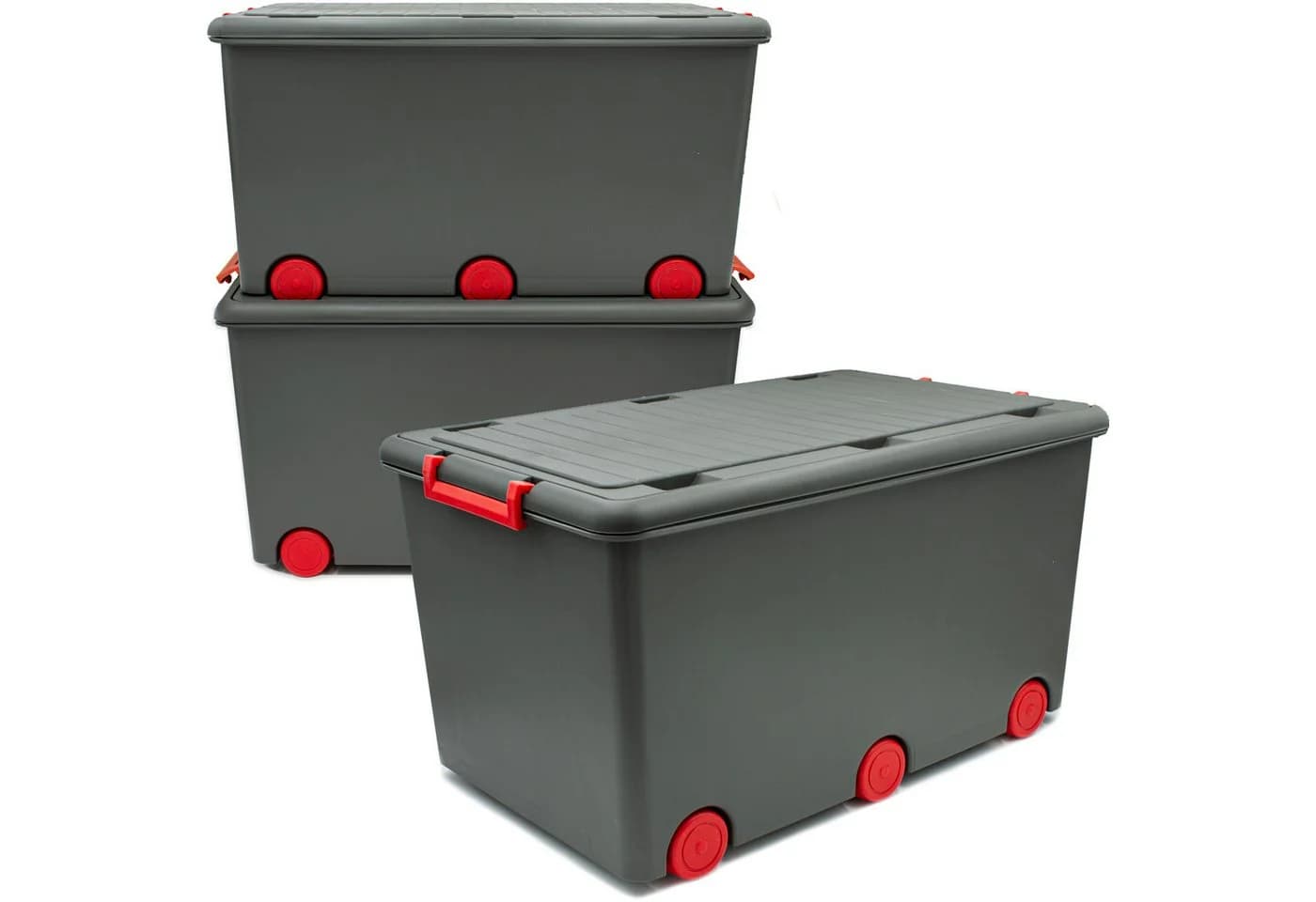 Babykajo Aufbewahrungsbox 3er Set mit Rollen 50L Schwarz/Rot - Bild 2