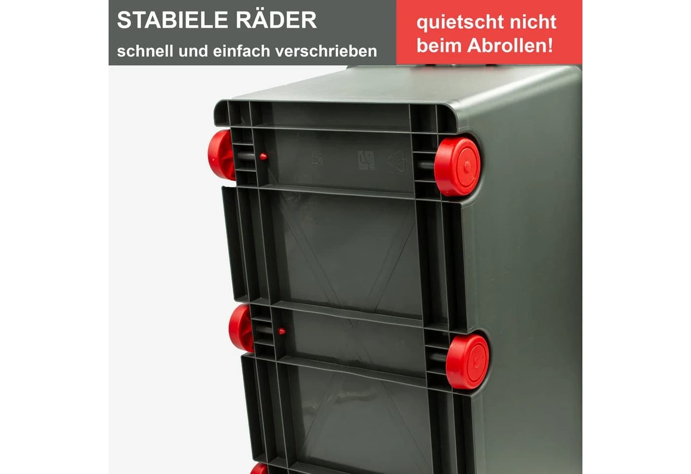 Babykajo Aufbewahrungsbox 3er Set mit Rollen 50L Schwarz/Rot - Bild 4