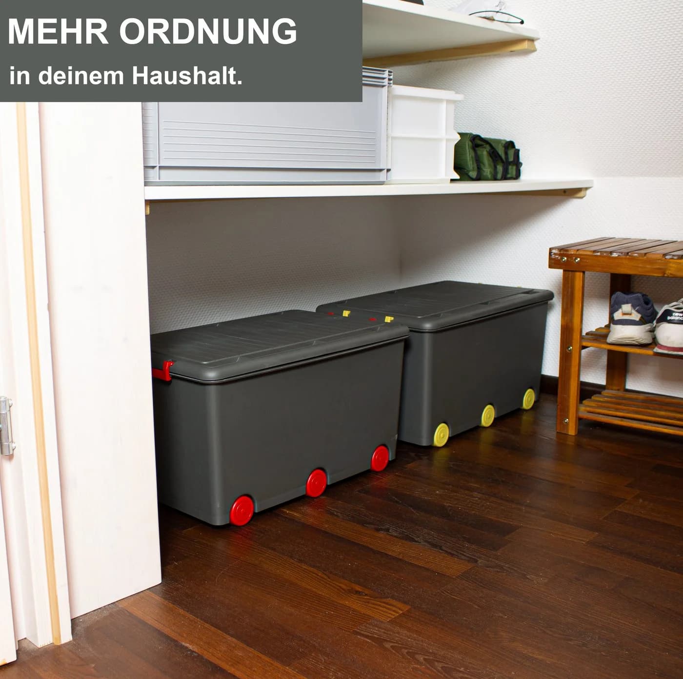 Babykajo Aufbewahrungsbox 3er Set mit Rollen 50L Schwarz/Rot - Bild 5