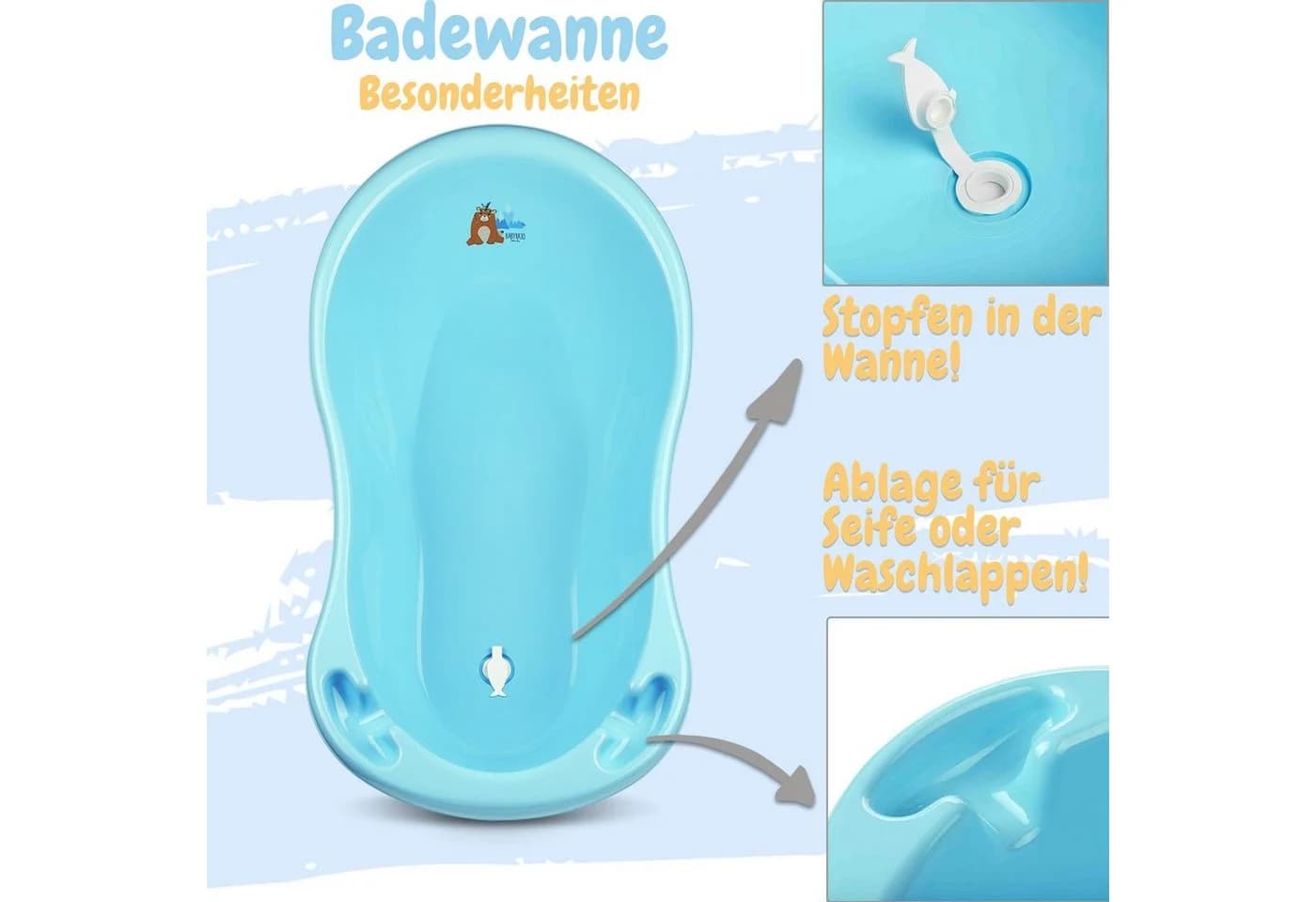 Babykajo Babybadewanne BPA-frei TÜV Zertifiziert Bärchen Blau - Bild 3
