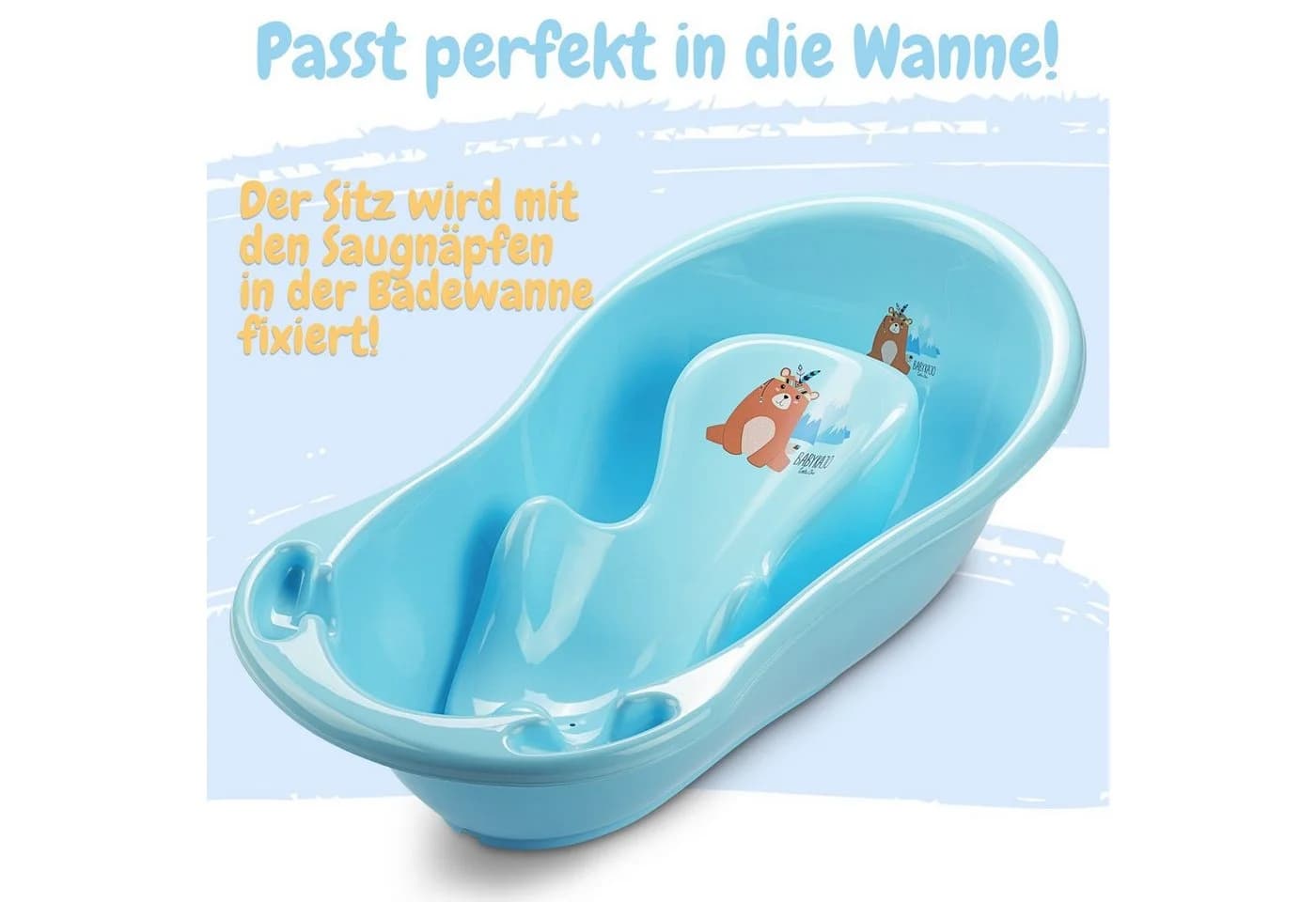Babykajo Babybadewanne Komplett-Set 2-tlg. Bärchen blau mit Badesitz - Bild 3