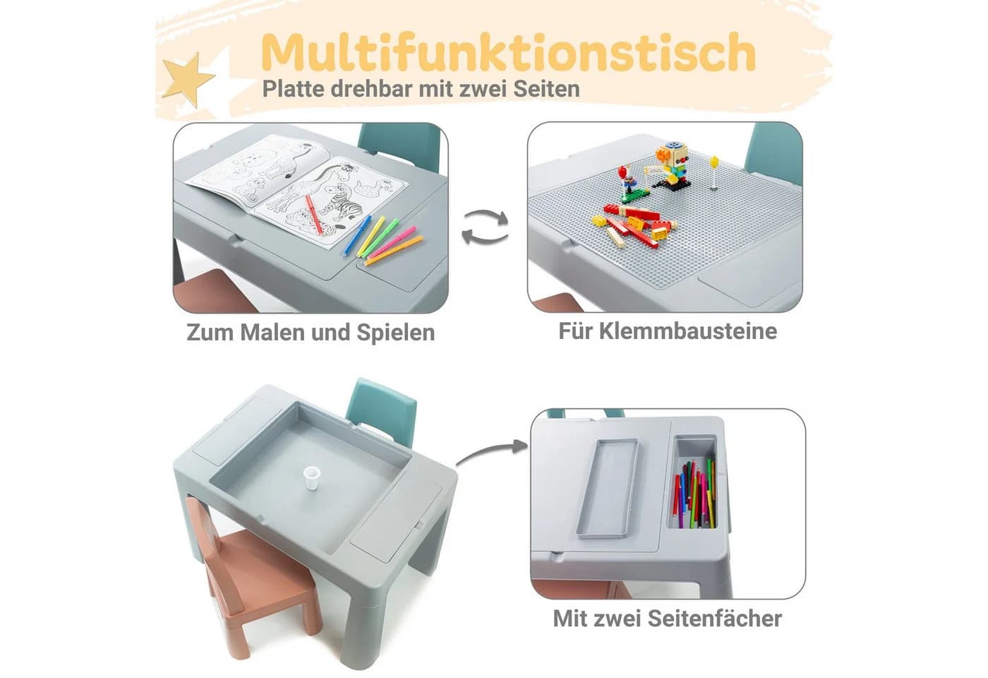 Babykajo Spieltisch Set 3-tlg. Grau/Grün/Rot Kunststoff