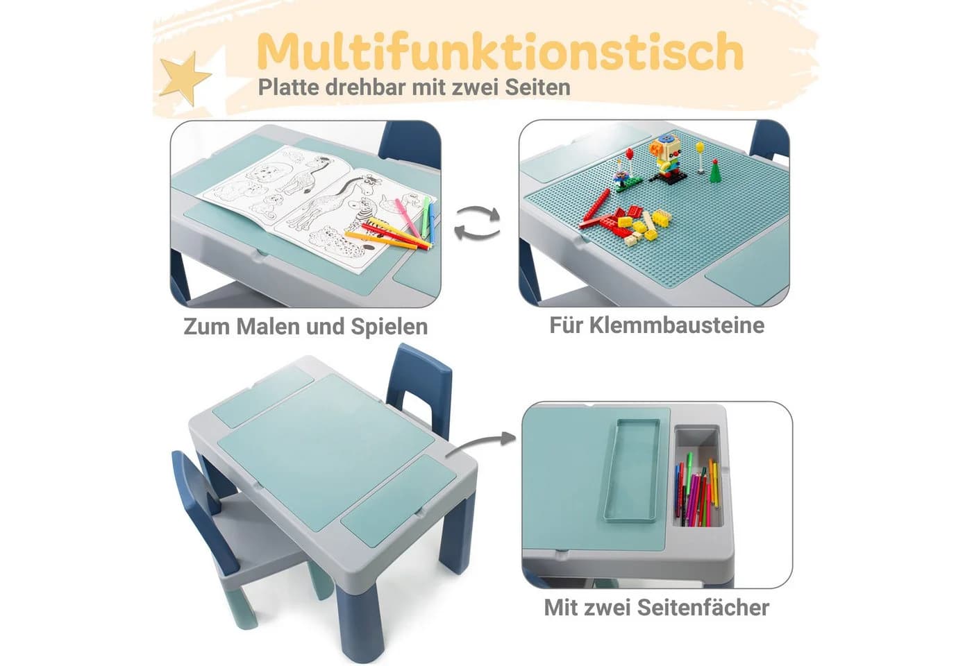 Babykajo Spieltisch Set 3-tlg. Kindertisch mit 2 Stühlen - Spieltisch für In- und Outdoor