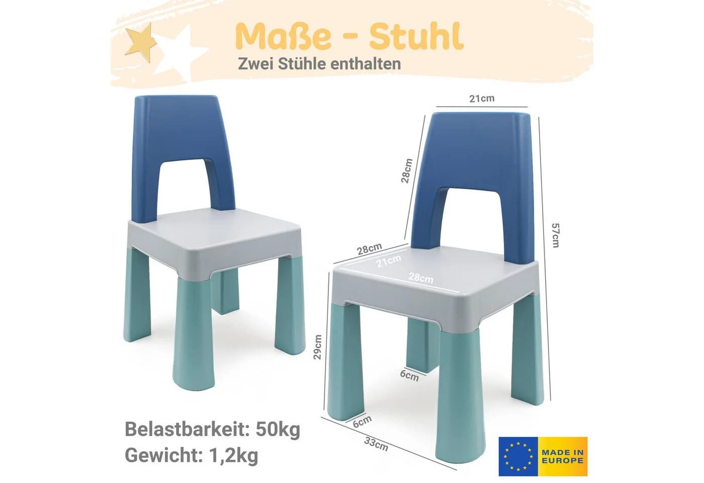 Babykajo Spieltisch Set 3-tlg. Kindertisch mit 2 Stühlen - Spieltisch für In- und Outdoor - Bild 3