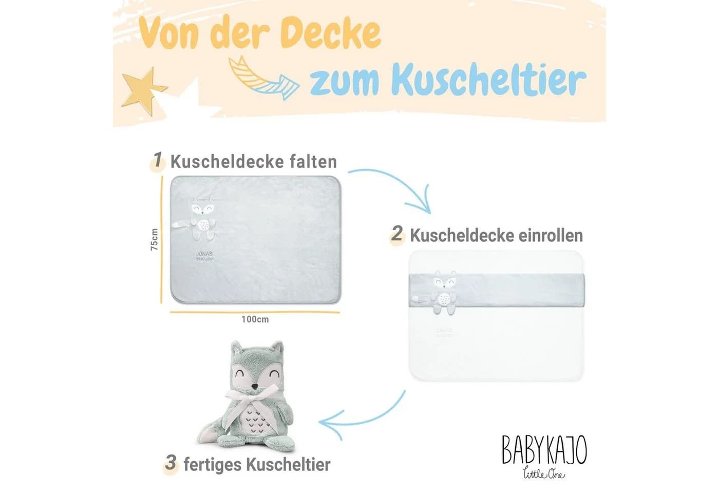 Babykajo 2in1 Kuscheldecke Babydecke zum Kuscheltier Polyester