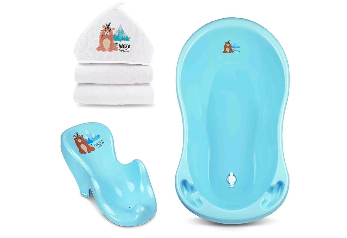 Babykajo Babybadewanne Set 3-tlg. mit Badesitz & Handtuch Blau - Bild 2