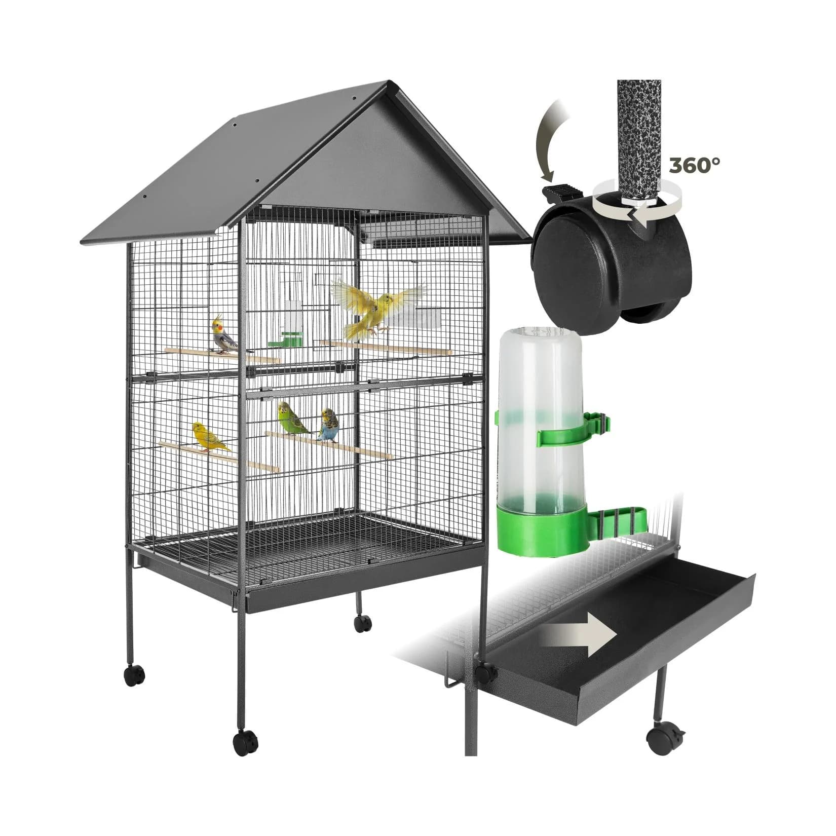 tectake® Vogelkäfig Hammerschlagoptik 2 Türen