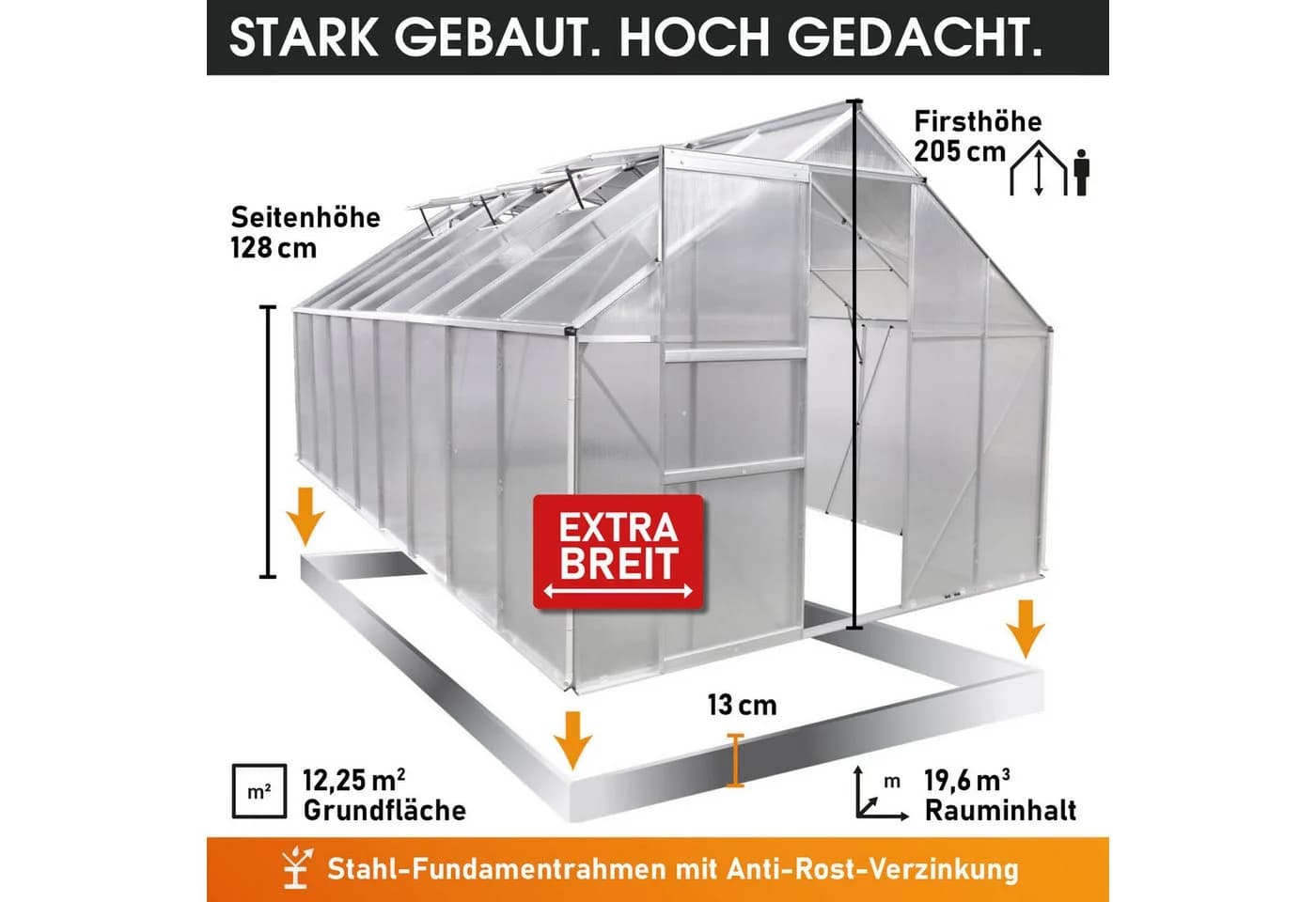 BRAST Gewächshaus Aluminium 490x250x205cm TÜV-geprüft - Bild 5