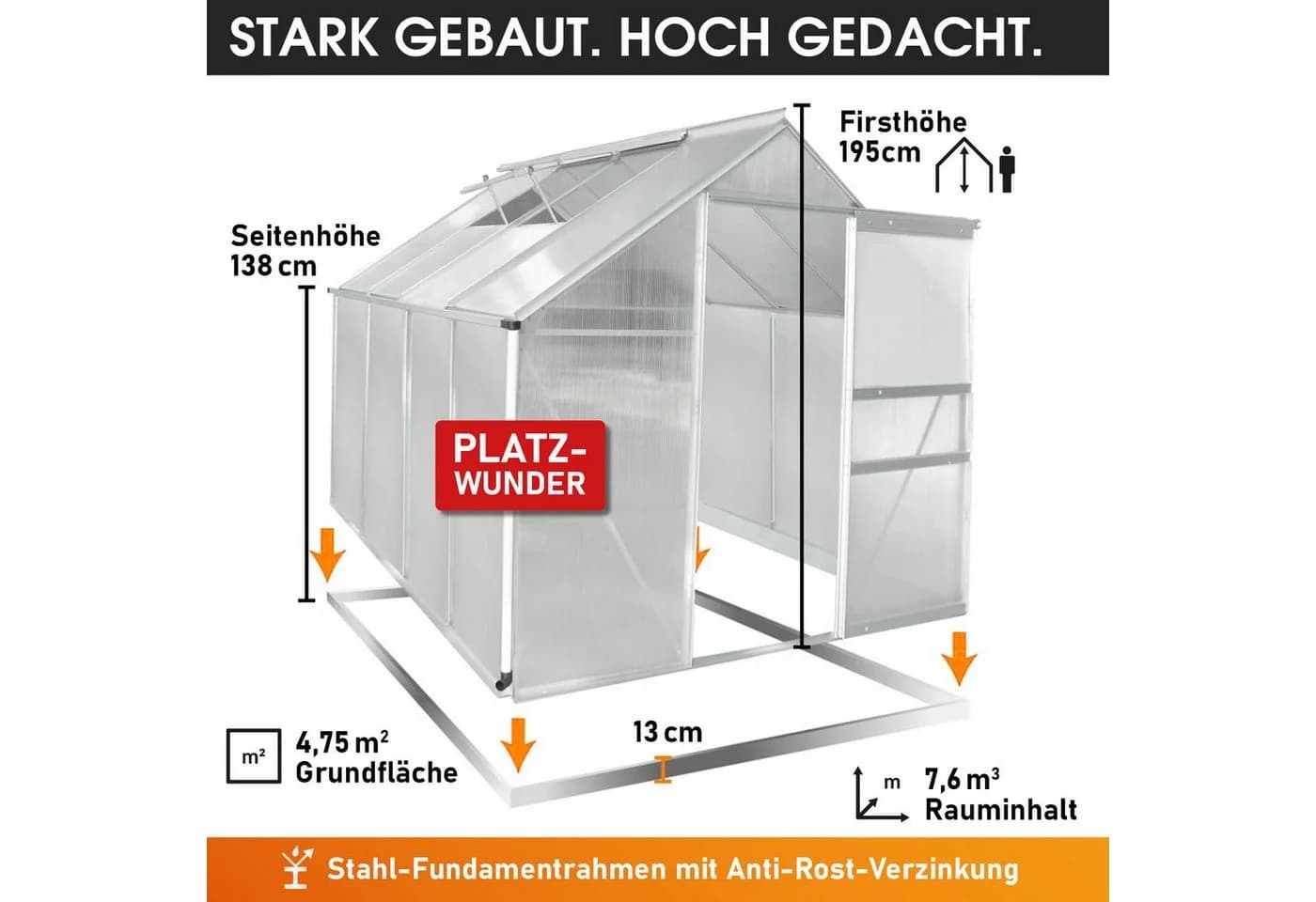 BRAST Gewächshaus ALU mit Fundament rostfrei TÜV geprüft - Bild 4