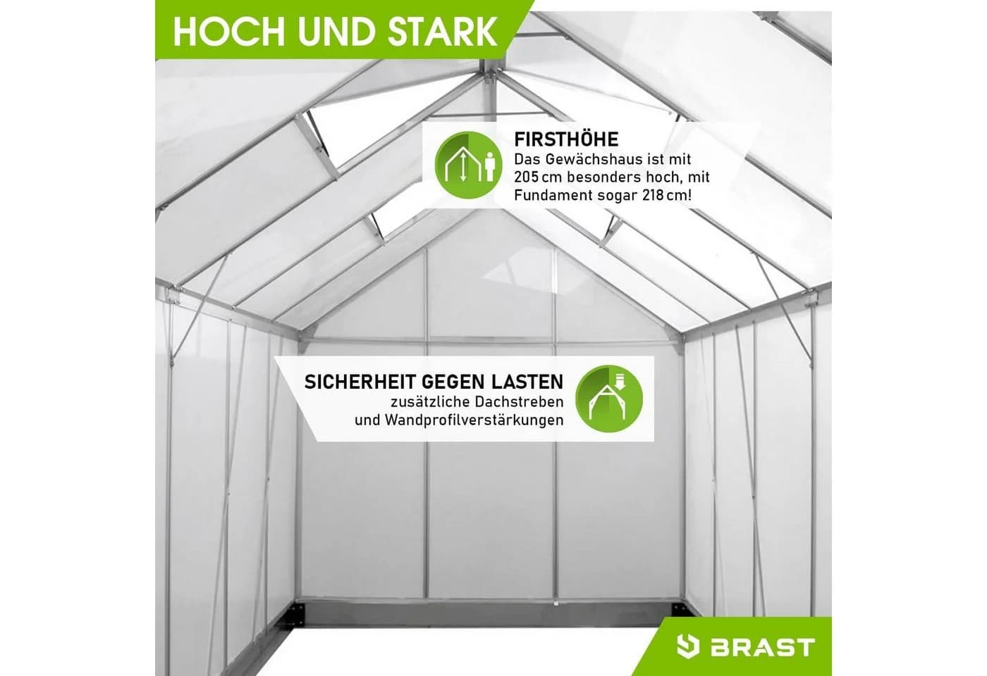 BRAST Gewächshaus Aluminium 380x250x205cm TÜV-geprüft - Bild 5