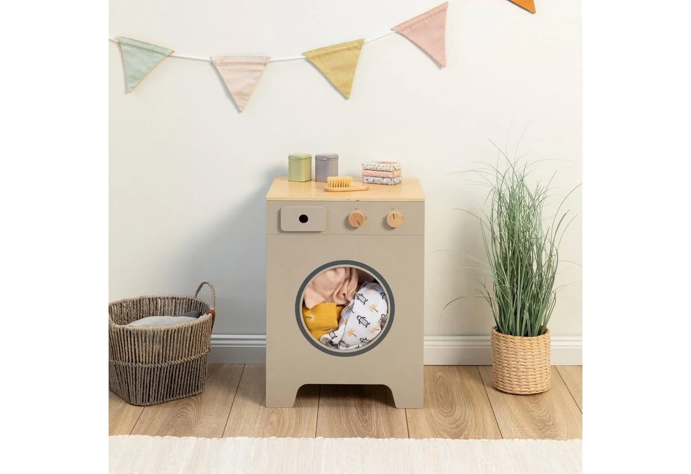 MUSTERKIND Kinder-Waschmaschine Mix & Match warmgrau/natur Holz