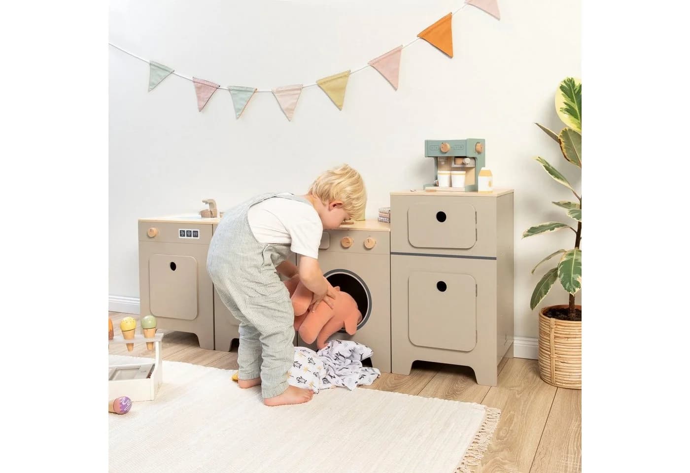 MUSTERKIND Kinder-Waschmaschine Mix & Match warmgrau/natur Holz - Bild 4