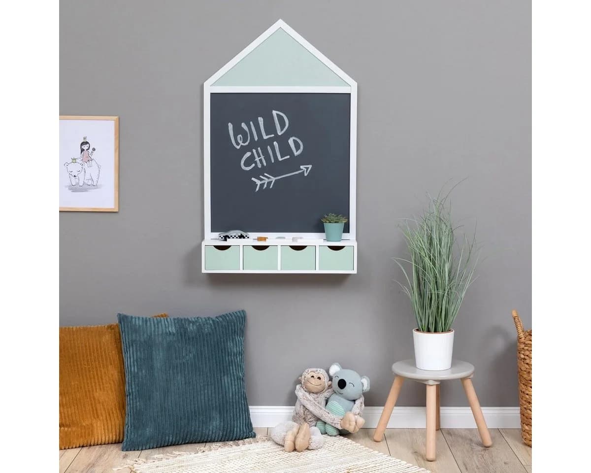 MUSTERKIND Wandtafel Juncus Hausform Weiß/Mint